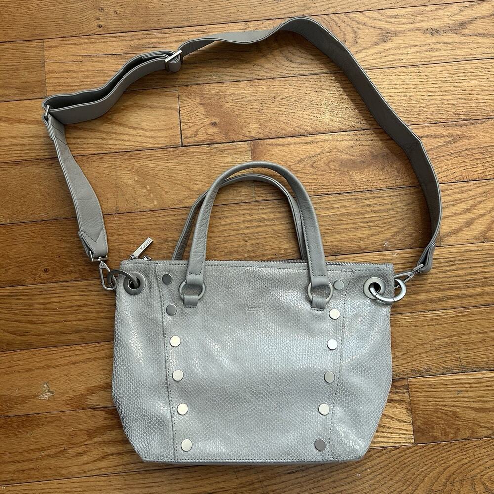 Hammitt Daniel Medium Textured Leather Metallic Grey Satchel Shoulder Bag